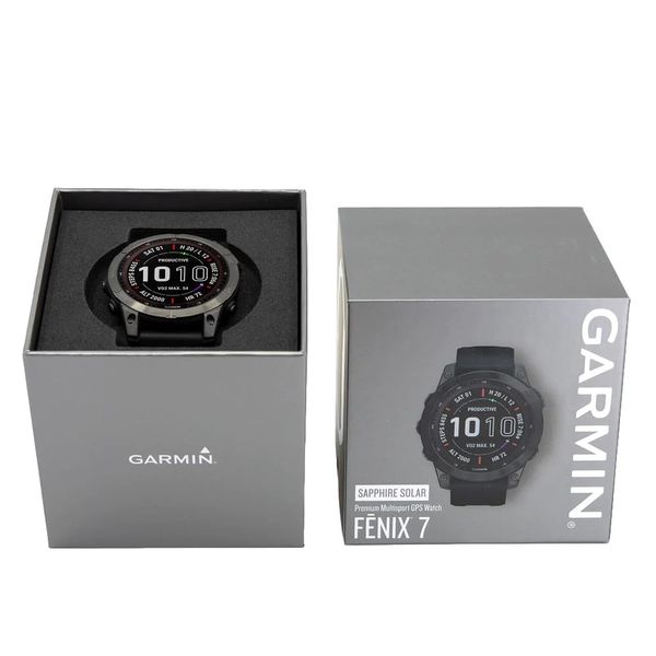 Смарт-годинник Garmin fenix 7 Sapphire Solar титановий DLC сірий з чорним ремінцем 010-02540-21 фото