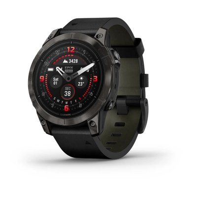 Смарт-часы Garmin epix Pro (Gen 2) Sapphire Edition (47мм) титановые DLC серые с черным кожаным ремешком 010-02803-30 фото