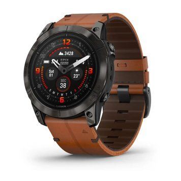 Смарт-годинник Garmin epix Pro (Gen 2) Sapphire Edition (51мм) титановий DLC сірий зі шкіряним ремінцем 010-02804-30 фото