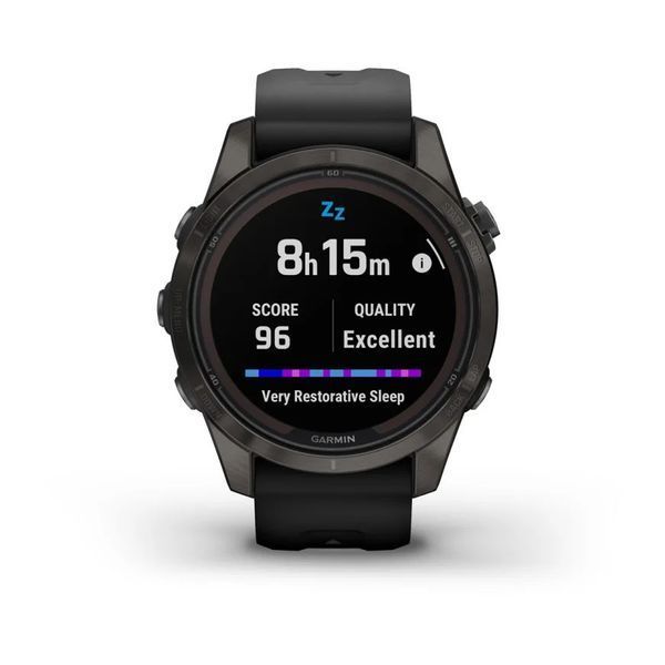 Смарт-годинник Garmin fenix 7S Pro Sapphire Solar Edition титановий DLC сірий з чорним ремінцем 010-02776-11 фото