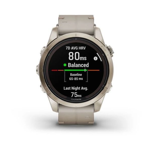 Смарт-годинник Garmin fenix 7S Pro Sapphire Solar Edition золотистий з білим шкіряним ремінцем 010-02776-30 фото