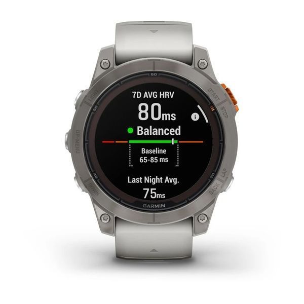 Смарт-годинник Garmin fenix 7 Pro Sapphire Solar Edition титановий із  сірим/помаранчевим ремінцем 010-02777-21 фото
