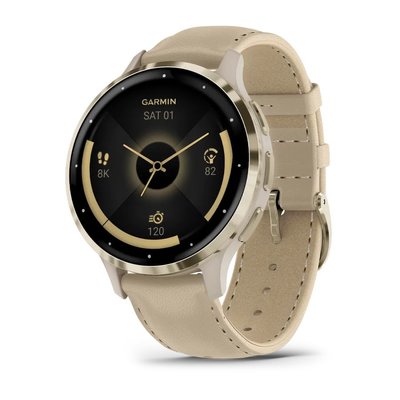 Смарт-часы Garmin Venu 3s серый / золотистый с кожаным ремешком 010-02785-55 фото