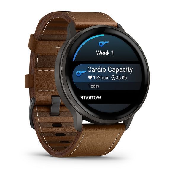 Смарт-часы Garmin Venu 4 (45 мм) сланцевый с черным силиконовым ремешком и коричневым кожаным 010-03014-03 фото