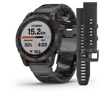Смарт-годинник Garmin fenix 7 Sapphire Solar титановий DLC сірий з титановим вентильованим ремінцем 010-02540-39 фото
