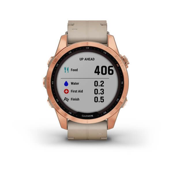 Смарт-годинник Garmin fenix 7S Sapphire Solar титановий золотистий зі шкіряним ремінцем вапнякового кольору 010-02539-35 фото