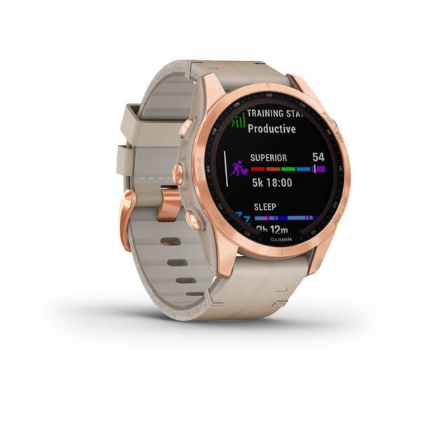 Смарт-годинник Garmin fenix 7S Sapphire Solar титановий золотистий зі шкіряним ремінцем вапнякового кольору 010-02539-35 фото