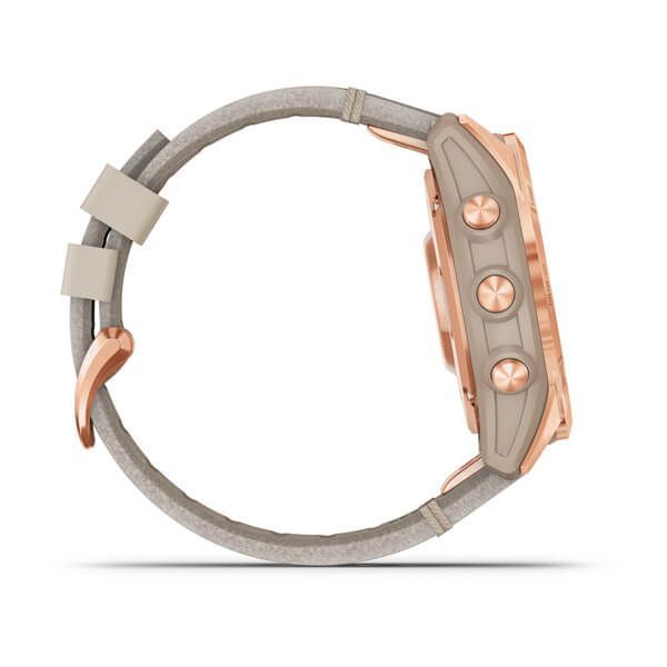Смарт-годинник Garmin fenix 7S Sapphire Solar титановий золотистий зі шкіряним ремінцем вапнякового кольору 010-02539-35 фото