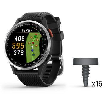 Смарт-годинник Garmin Approach S44 зі сріблястим алюмінієвим безелем та чорним ремінцем + датчики для гольфу Approach CT1 010-03009-02 фото