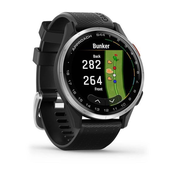 Смарт-годинник Garmin Approach S44 зі сріблястим алюмінієвим безелем та чорним ремінцем + датчики для гольфу Approach CT1 010-03009-02 фото