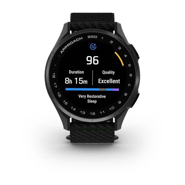 Смарт-годинник Garmin Approach S50 зі сланцевим алюмінієвим безелем та чорним нейлоновим ремінцем ComfortFit 010-03010-00 фото