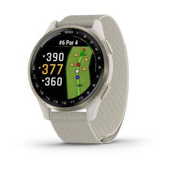 Смарт-годинник Garmin Approach S50 з кремово-золотистим алюмінієвим безелем і нейлоновим ремінцем ComfortFit кольору слонової кістки 010-03010-01 фото