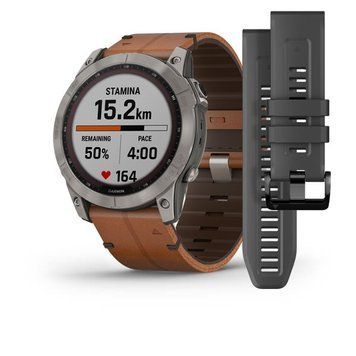 Смарт-часы Garmin fenix 7X Sapphire Solar титановые с кожаным ремешком 010-02541-19 фото