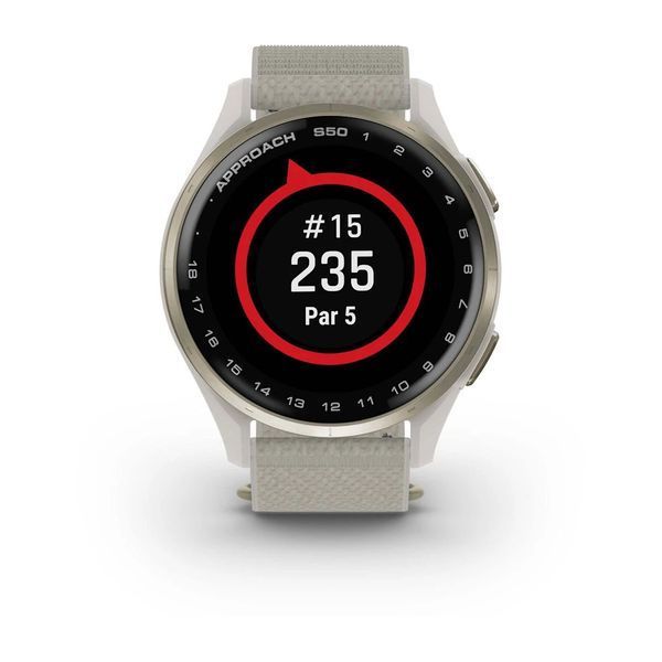 Смарт-годинник Garmin Approach S50 з кремово-золотистим алюмінієвим безелем і нейлоновим ремінцем ComfortFit кольору слонової кістки 010-03010-01 фото