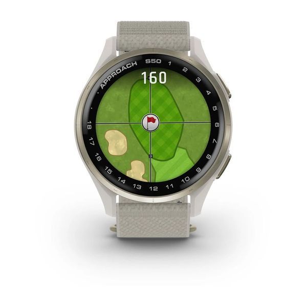 Смарт-годинник Garmin Approach S50 з кремово-золотистим алюмінієвим безелем і нейлоновим ремінцем ComfortFit кольору слонової кістки 010-03010-01 фото