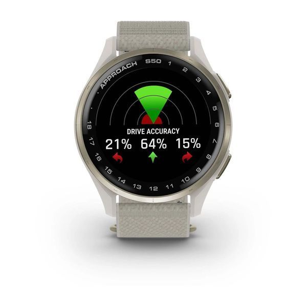 Смарт-годинник Garmin Approach S50 з кремово-золотистим алюмінієвим безелем і нейлоновим ремінцем ComfortFit кольору слонової кістки 010-03010-01 фото