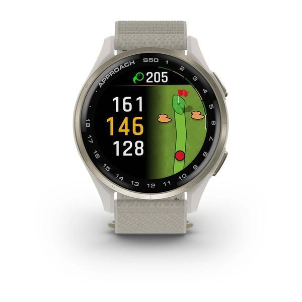 Смарт-годинник Garmin Approach S50 з кремово-золотистим алюмінієвим безелем і нейлоновим ремінцем ComfortFit кольору слонової кістки 010-03010-01 фото
