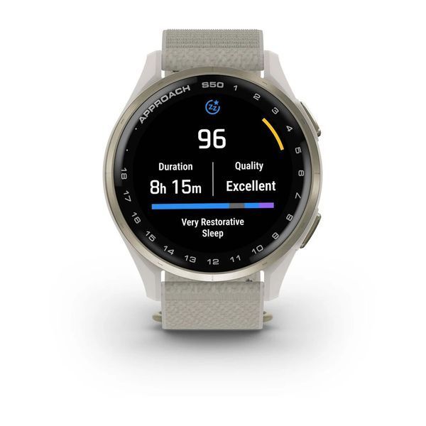 Смарт-годинник Garmin Approach S50 з кремово-золотистим алюмінієвим безелем і нейлоновим ремінцем ComfortFit кольору слонової кістки 010-03010-01 фото